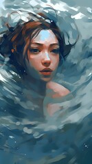 portrait of a girl in the water, vector illustration of a beautiful woman