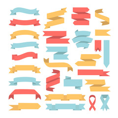 Flat Colorful Ribbon Set. Cartoon Labels. Empty Banner Design Element with Space for Text. Decorative Award Ribbons Blank Collection.