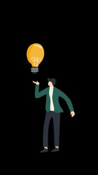 businessman idea thingking brainstorming with lightbulb transperancy background, vertical.