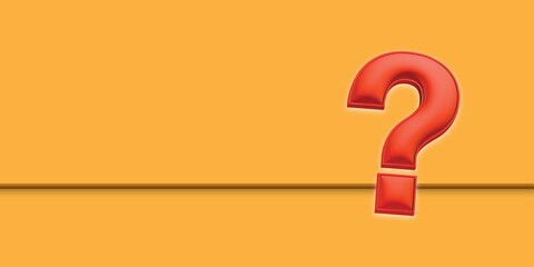Red question mark on yellow background. There is space to place text. Used in graphic design, banners, web designs, presentations.