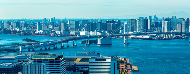 Odaiba and Tokyo Bay, Tokyo, Japan - obrazy, fototapety, plakaty
