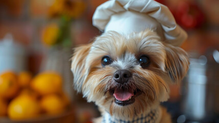 yorkshire terrier wearing hat chef 