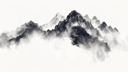 Fototapeta na wymiar Misty Sunrise Over Alpine Mountains with Foggy Valley View Chinese ink style