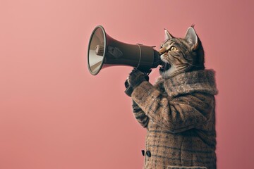Humorous depiction of a cat with a megaphone Representing concepts of promotion Communication And quirky business strategies
