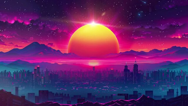 80s pop culture background with vibrant neon colors, cartoonish style. 