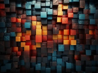3D Blue and Orange Cubes Abstract Background. Generative AI