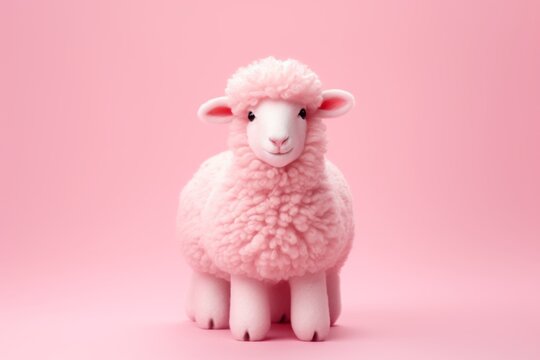 Cute Pink Sheep On A Pink Background. Copy Space.