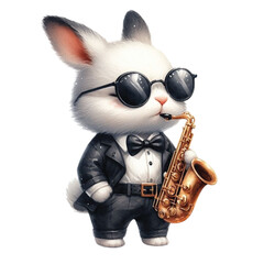 rabbit cute little  blowing the saxophone
