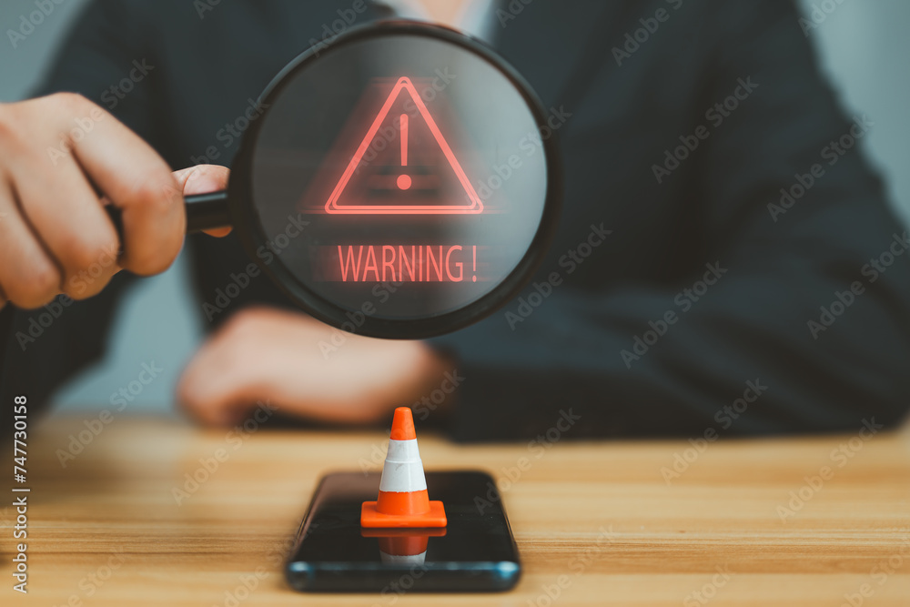 Leinwandbilder Cyberattack cybercrime hacker smartphone. Internet web hack technology. Digital mobile phone in Scammer hand. Data protection, secured internet access, cybersecurity banner, Stealing data information.