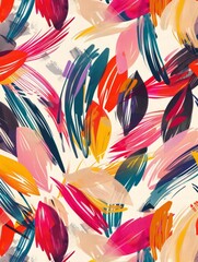 A vibrant and lively abstract painting featuring an array of bold colors blending and swirling on a clean white canvas.