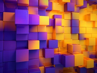 3D Violet and Yellow Cubes Abstract Background. Generative AI