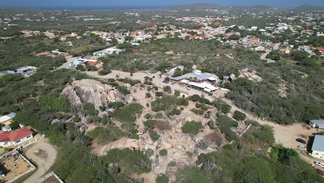 aerial high above ayo rock formation in aruba