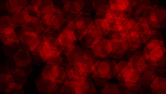 Animation of sharp muted red hexagons bokeh slowly drift with flicker