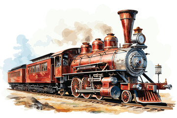 vintage steam locomotive isolated on white background watercolor hand drawn illustration