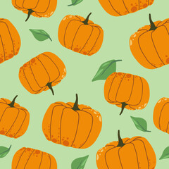 Autumn ripe pumpkins and basil foliage pattern