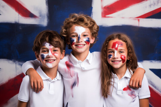 England child Supporter with Flag Face Paint . .Generative AI