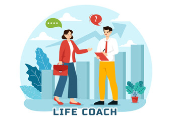 Life Coach Vector Illustration for Consultation, Education, Motivation, Mentoring Perspective and Self Coaching in Business Flat Cartoon Background