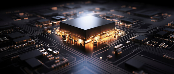 Fototapeta na wymiar Processor and integrated circuit on an attractive graphic composition