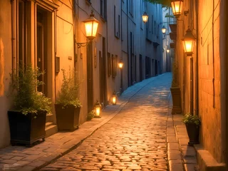 Deurstickers narrow street in the old town © Rewat