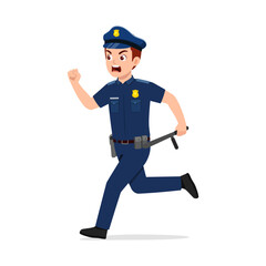 police man running holding baton