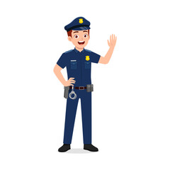 police man standing and waving hand