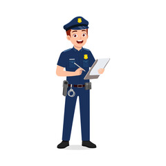 police man holding notebook and writing