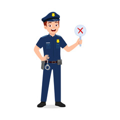 police man holding cross sign board