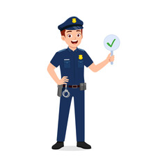 police man holding check mark board