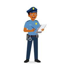 police man holding notebook and writing