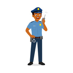 police man holding radio phone and talk