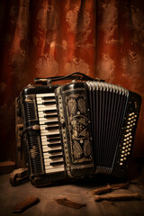 Preserving Melody: An Up-Close View of Vintage Accordion Instrument, With Hands Poised to Play