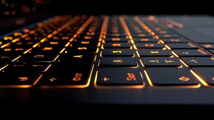 A contemporary laptop keyboard emphasizing modern technology with an orange glow for productivity.