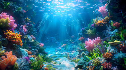 Fototapeta na wymiar Exploring Nature's Splendid Underwater Reef: A Colorful World of Corals, Tropical Fish, and Ocean Life. Generative AI