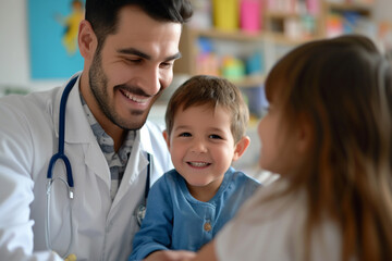 doctor with little boy kid smiling bokeh style background