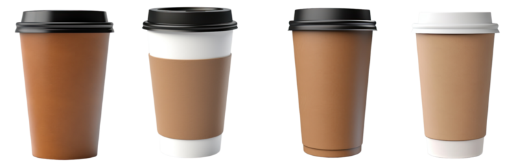 set of paper coffee cups illustration PNG element cut out transparent isolated on white background ,PNG file