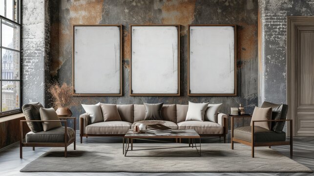 sofa with blank poster design