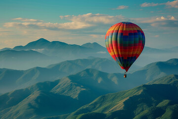 Obraz premium Hot air balloon flying over the mountain view