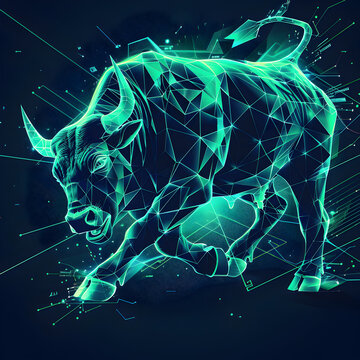 Digital Geometric Bull representing the stock market 