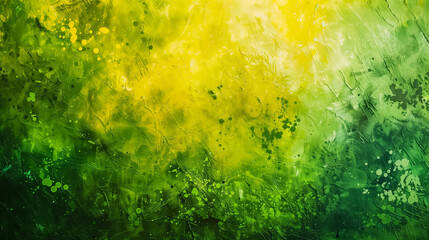 Abstract yellow and green acrylic painting with dynamic brush strokes and splatters, ideal as a vibrant background for artistic and creative concepts