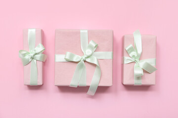 Gift boxes on pink background. International Women's Day