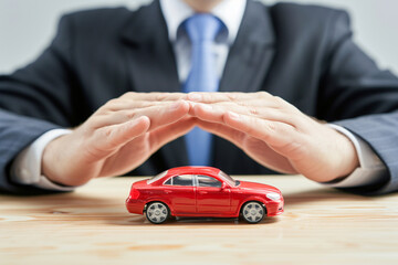 businessman with car model car insurance symbol bokeh style background