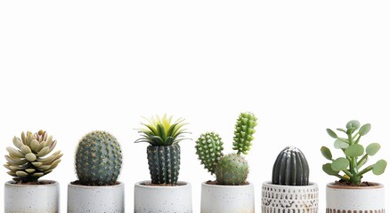 Group of cactus isolated on white background. Succulent plant.