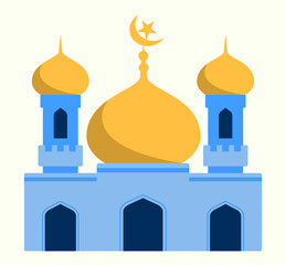 Mosque illustration on isolated background with flat style. Moslem praying building. Arabian mosque architecture illustration 
