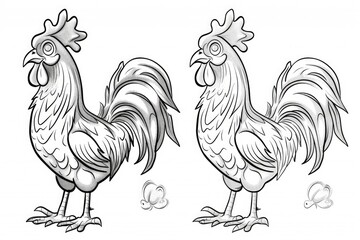 Fototapeta na wymiar Black and white illustration for coloring animals, rooster.