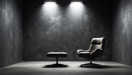 Empty dark workroom with a chair interrogation room
