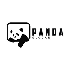 Cute and simple lazy black and white panda animal silhouette design template brand panda bear logo vector © Mayliana