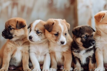 Group of Puppies Sitting Together. Generative AI