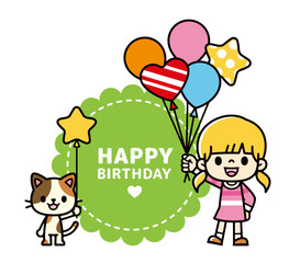 illustration of girl with many balloons