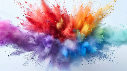 Rainbow Colored Powder Explosion on White Background