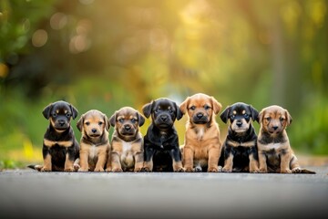 Fototapeta premium Group of Puppies Sitting Next to Each Other. Generative AI